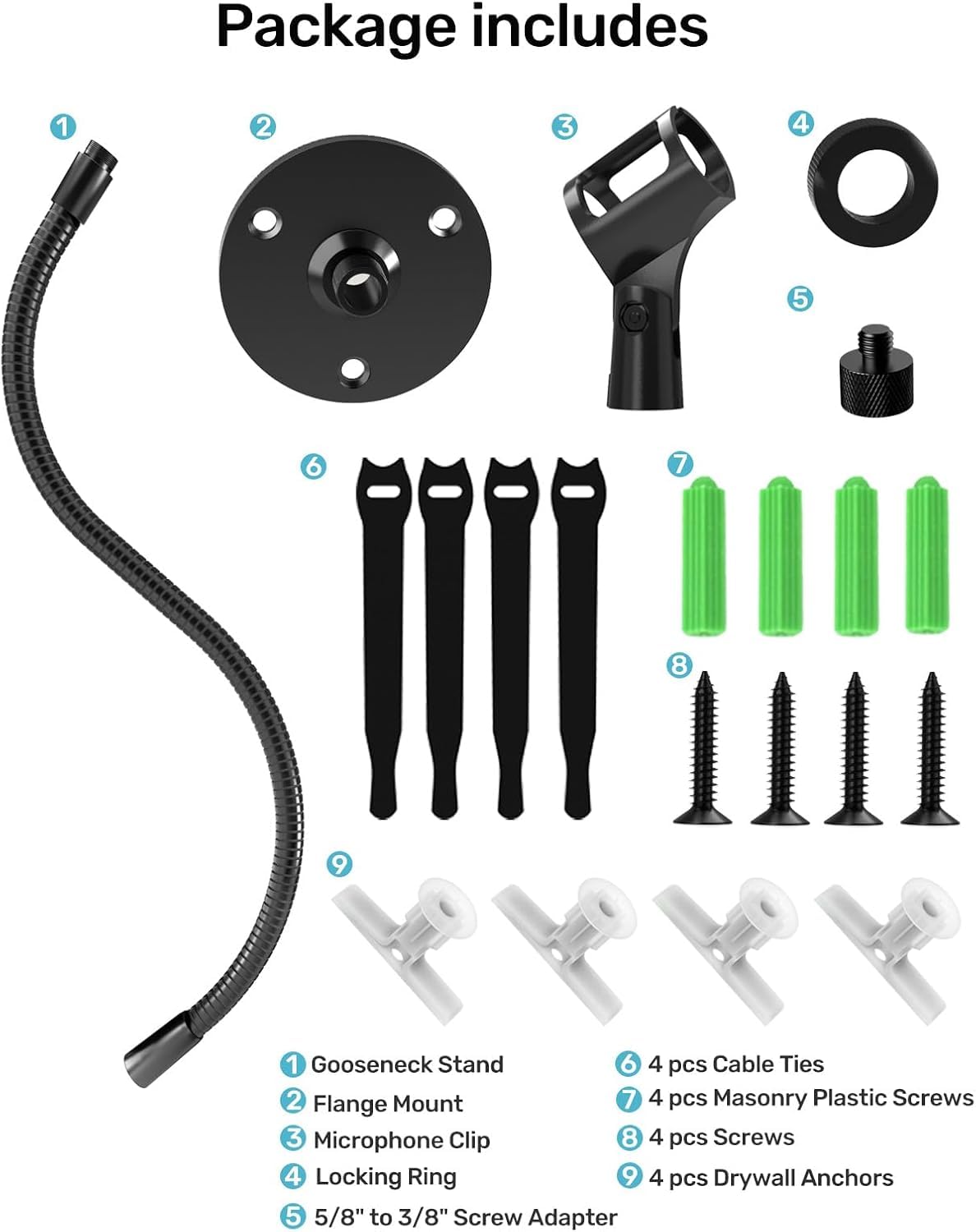Supporto per microfono a collo di cigno da 48,3 cm, resistente e flessibile, con base di montaggio a flangia, ideale per podio, studio, podcast, lezioni, trasmissioni, giochi e streaming