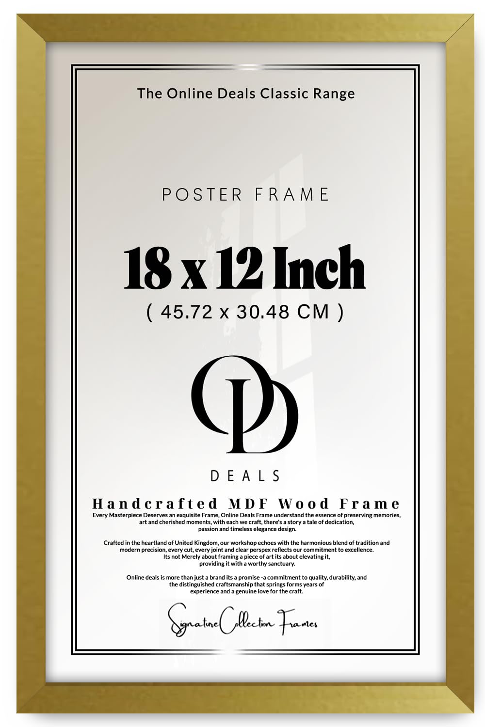 Od Deals Gold — Elegant Medium Rectangle 18 X 12 Inch Poster Picture Frame With Solid Engineered Wood Finish | Hanging Hooks Included (45.72 X 30.48 Cm) Warm Accent | Gallery Ready Mounting