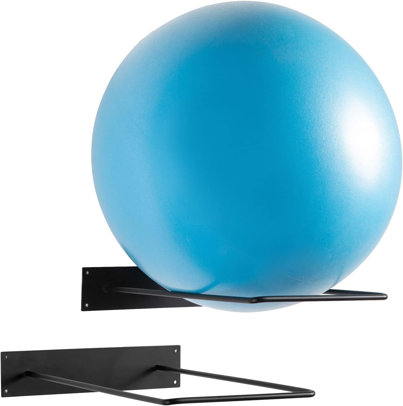 MyGift Yoga Ball Storage Rack in Industrial Matte Black Metal, Wall Mounted Sport Gym Studio Exercise Equipment Holder for Large Stability Balls, Set of 2