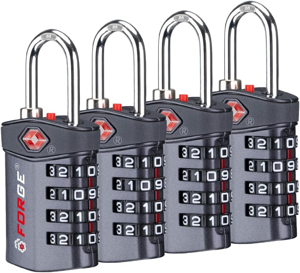 Forge 4-Digit Combination Lock, TSA Approved Locks for Luggage, Travel, Gym, School, Suitcase, Backpack, Pelican case, Easy Read dials, Zinc Alloy Body.