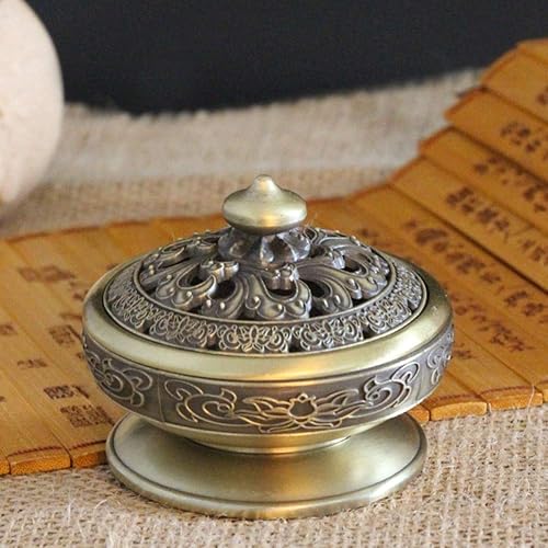 Vista 4 de Quemador de incienso con tapa a prueba de polvo, exquisita decoración de aleación para dormitorio, cocina, casa de té y oficina Bronce