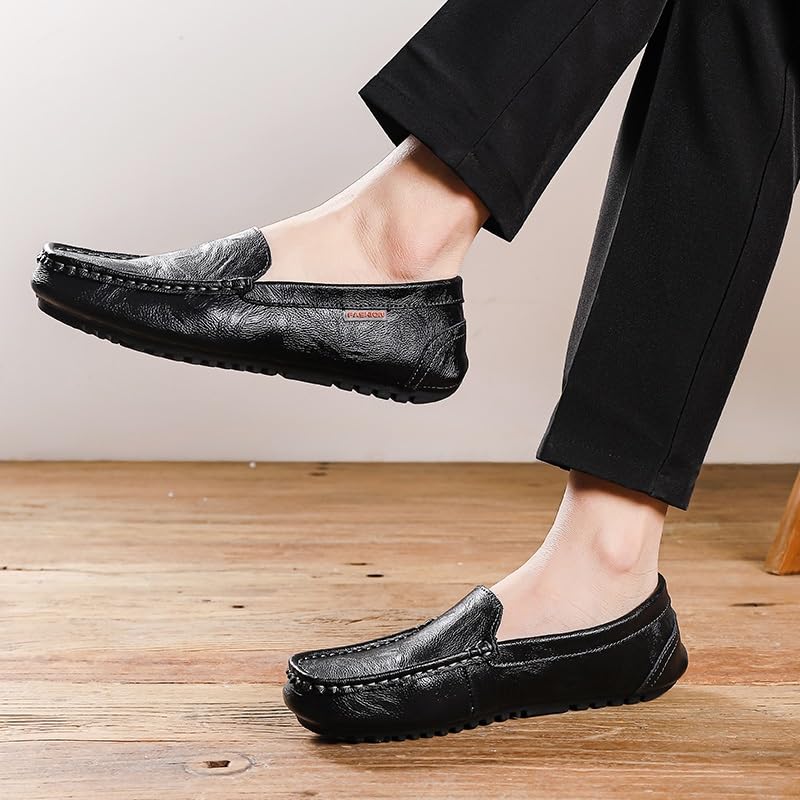 Men's Loafers Square Toe Faux Leather Moccasins Loafer Shoes Lightweight Flat Heel Flexible Wedding Slip-ons2