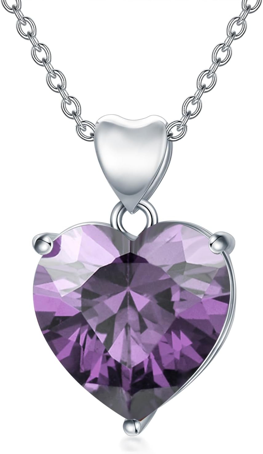 Birthstone Heart Necklace for Women, 18k Gold Plated Colored Gemstone Heart Pendant Forever Love Jewelry Gift for Her,Mom, Wife 18"-20"