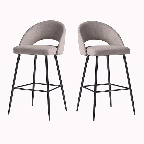 2-Piece Modern Metal-Frame Upholstered Barstool, Set of 2, Mushroom