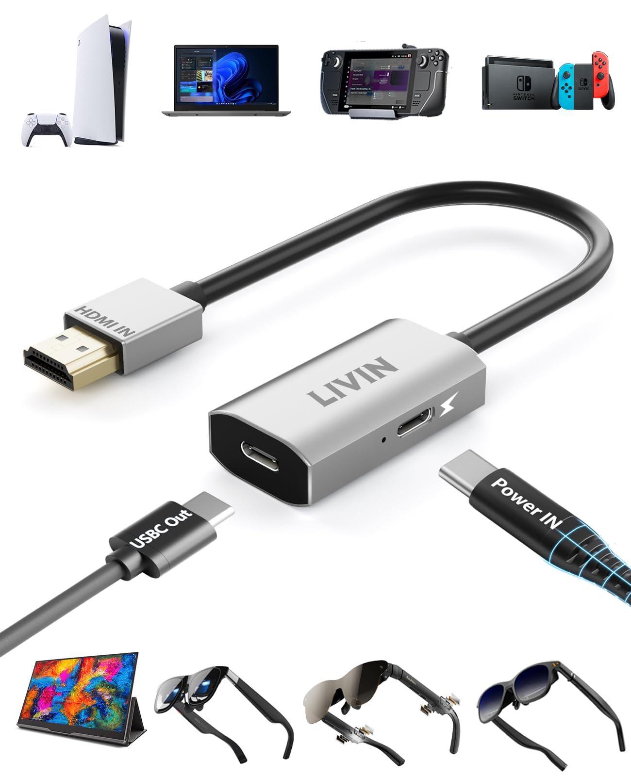 Amazon.com: HDMI to USB C Adapter (4K@60Hz) Portable Monitor, AR