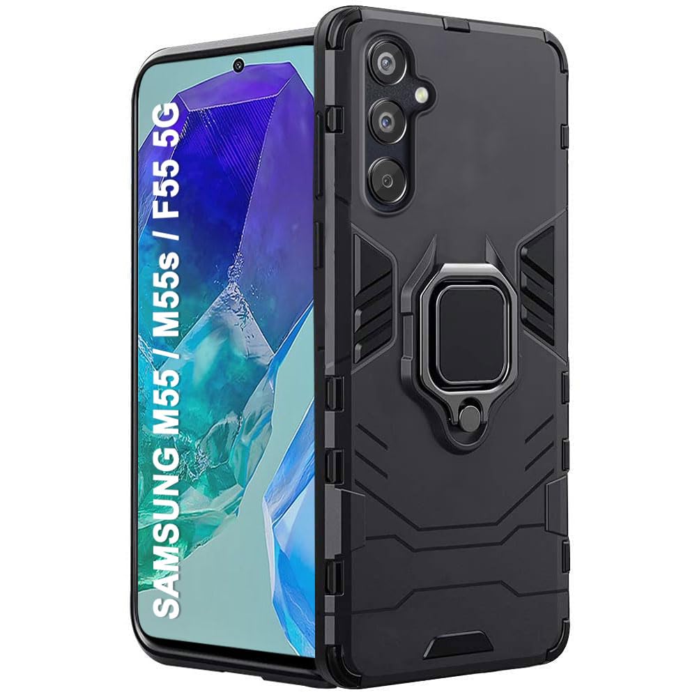TheGiftKart Tough Armor Bumper Back Case Cover for Samsung Galaxy M55 / M55s / F55 5G | Ring Holder & Kickstand in-Built | 360 Degree Protection Cover for Samsung M55 / M55s (PC & TPU, Black) (B0D11SLMV7) Amazon Price History, Amazon Price Tracker