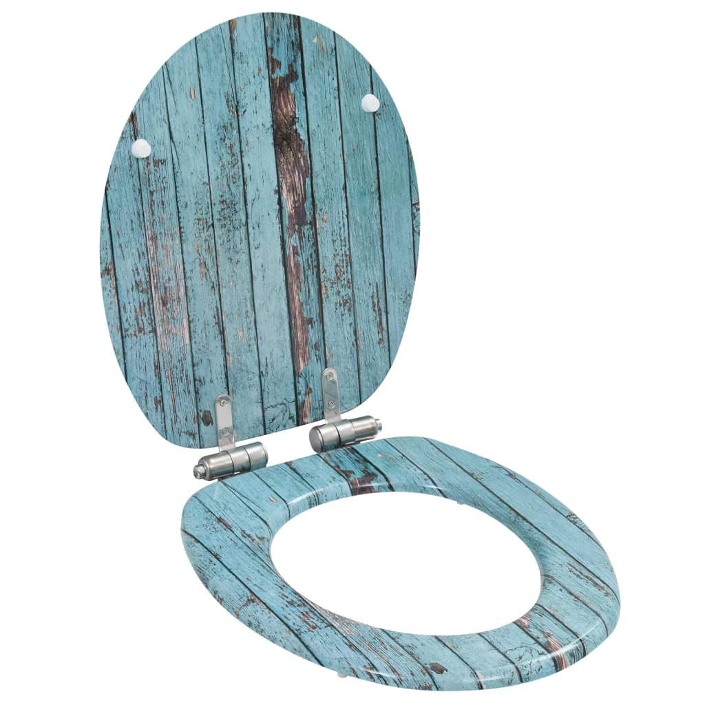 Tavoletta copriwater con abbassamento automatico, in MDF, design legno anticato, robuste cerniere in zinco cromato, larghezza regolabile 12-20 cm, adatto per comuni