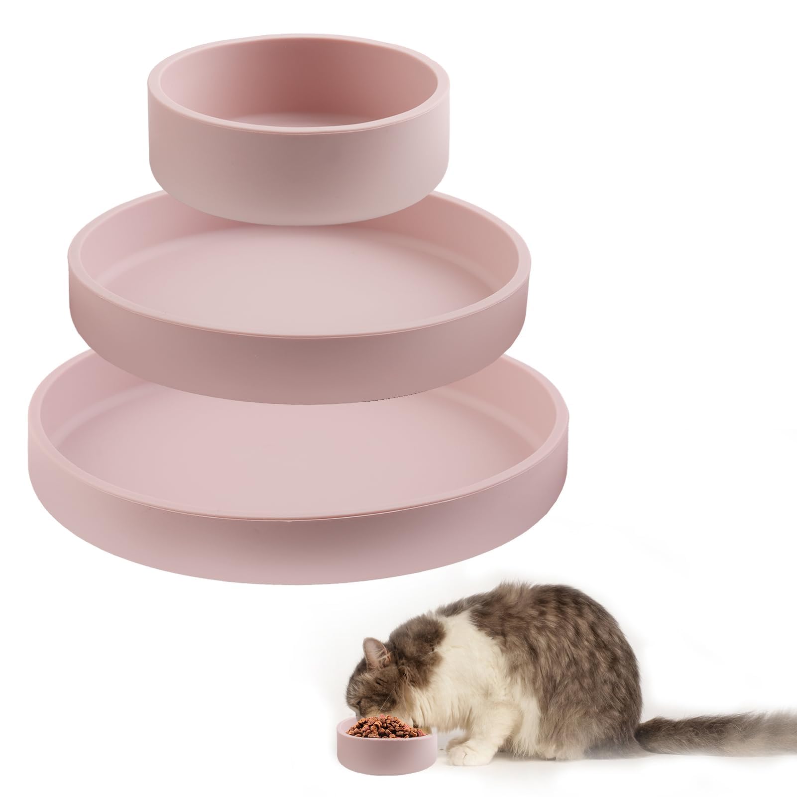 Lotbun 3 Piezas, cat Comedero de Silicona, Bebedero,Comedero para gatos para comida seca y comida húmeda, Alfombra para Lamer Silicona （Rosa)