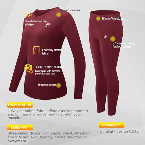 Miniatura 2 de Ropa interior térmica para mujer, ropa interior cálida para invierno, capa base, pantalones largos con forro polar, Rojo -