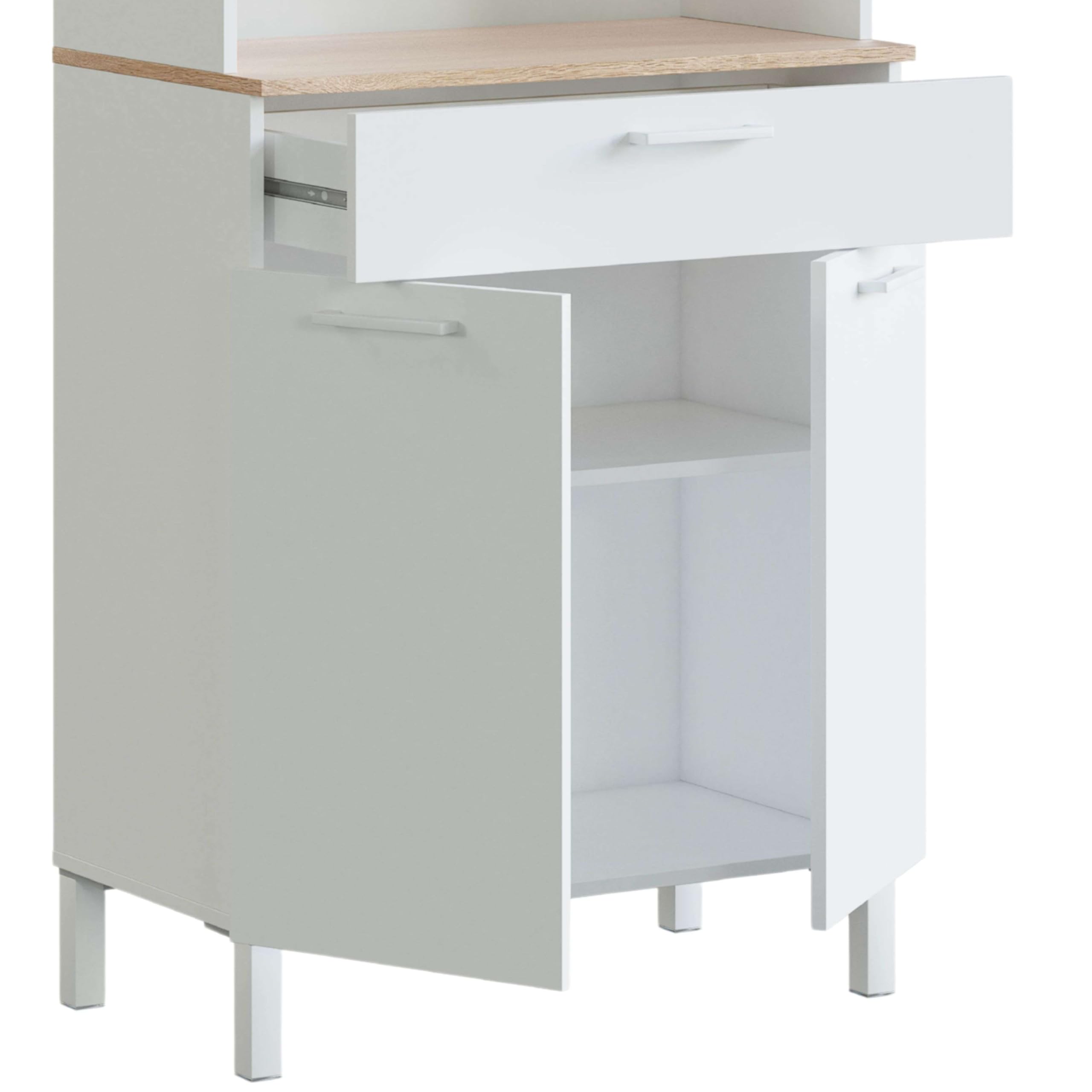 Habitdesign Mueble Auxiliar Cocina 4 Puertas + 1 Cajón, Modelo Kira, Acabado Blanco Artik y Roble Canadian, Medidas: 186 cm (Alto) x 72 cm (Ancho) x 40 cm (Fondo)