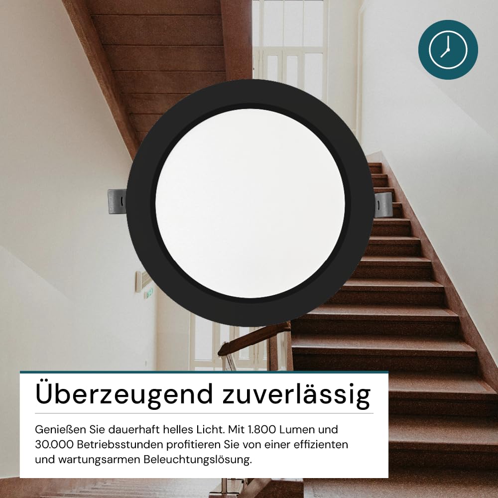 LUXULA LED Einbauleuchte rund Schwarz, 4 Stück Ø221x27mm, 18W 1800lm, IP44 Einbaustrahler flach CCT 2700K 4000K 6000K einstellbar, LED Deckenstrahler Einbauleuchte 230V Bad, Küche & Innenräume