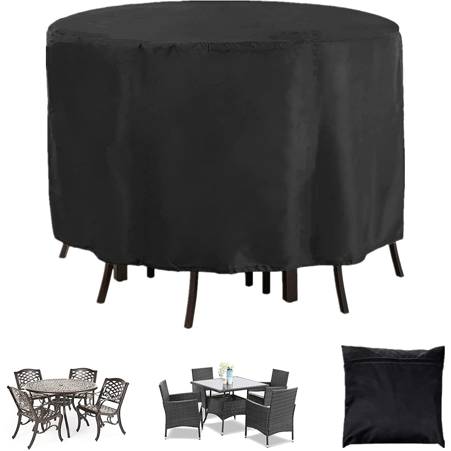 Arabest Round Patio Table Covers, 210D 72inch Outdoor Patio Furniture Cover Waterproof Garden Table Chairs Set Covers Heavy Duty Cover, UV Resistant Dustproof Anti-fading Cover (Black)