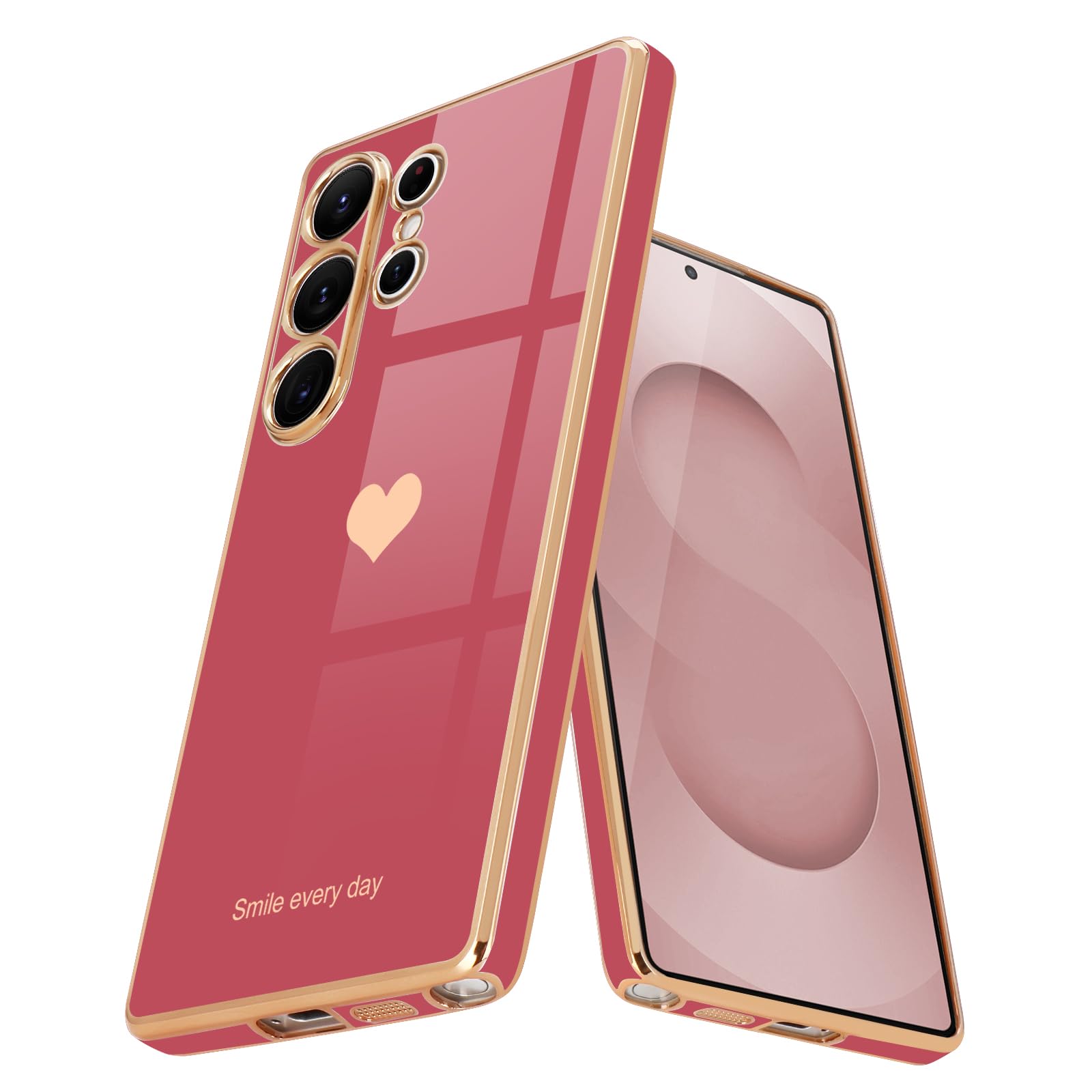 Teageo Kompatibel mit Samsung Galaxy S23 Hülle, Süße Herzmuster Mädchen Handyhülle Luxuriös Galvanisierte Glitzer Weich TPU Kameraschutz Kratzfest Stoßfest Schutzhülle für Galaxy S23 Schutzhülle