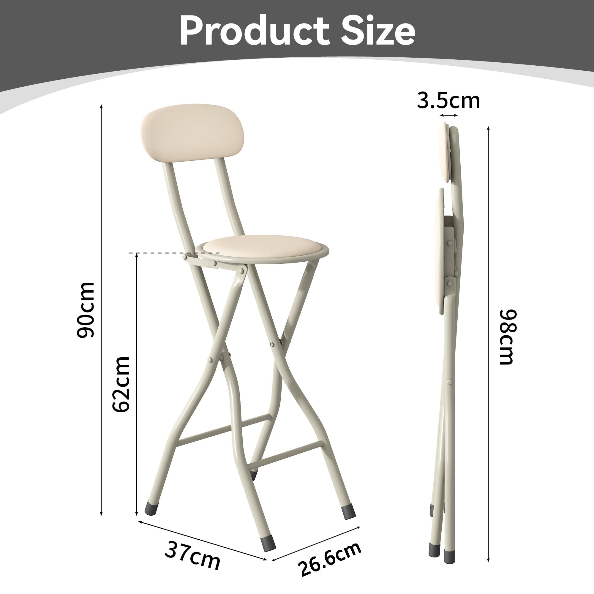 mcc direct Set di 4 sgabelli da bar pieghevoli per bancone della colazione, cucina e ristorante, sedie pieghevoli in ecopelle con struttura in metallo, sedie alte imbottite (beige)