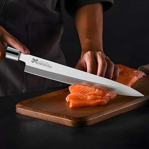 Miniatura 3 de Cuchillo Sashimi, juego de cuchillos de sushi de 9.3 pulgadas con funda, afilador, paño de limpieza, caja de regalo, cuchillo Yanagiba HC 70cr17mov