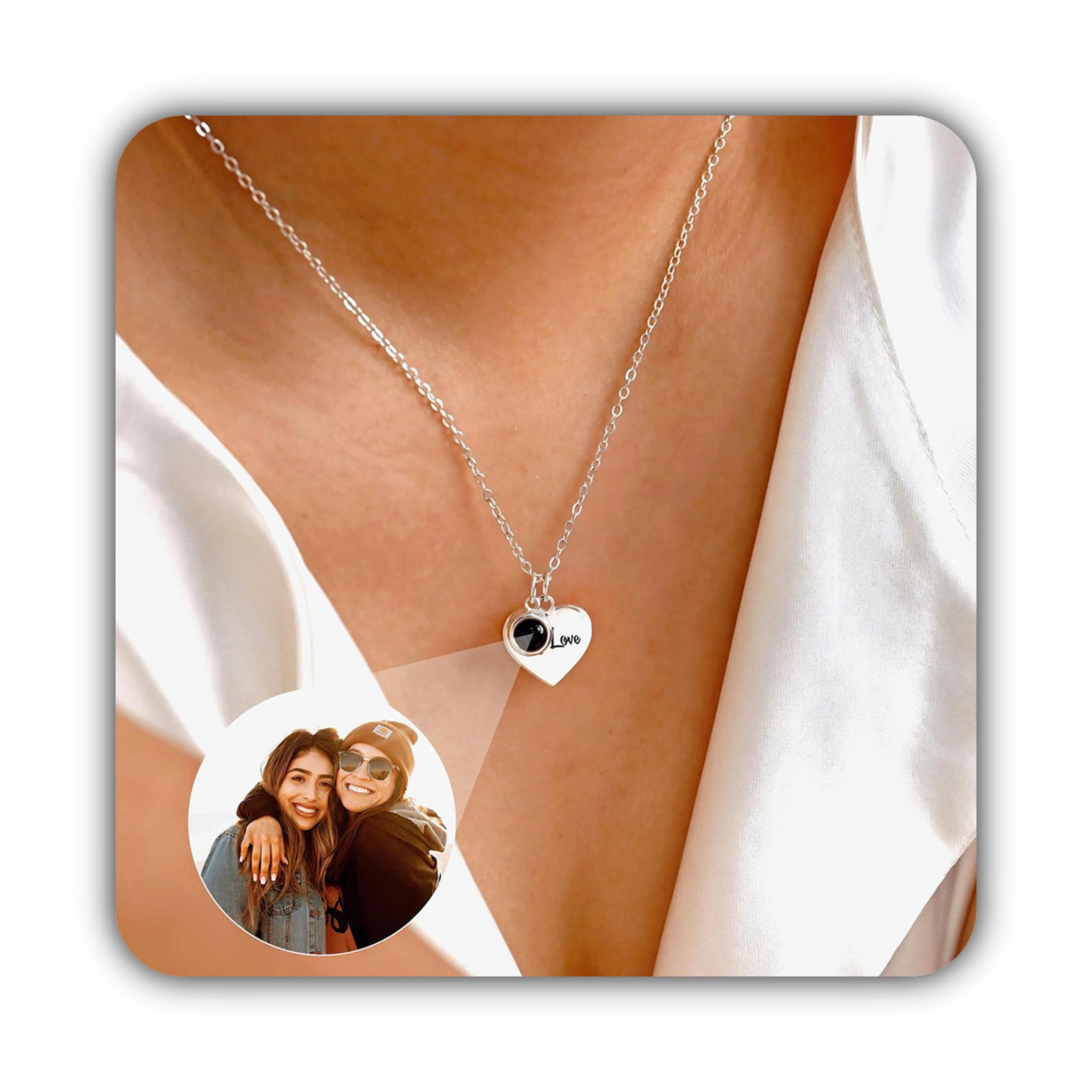 Su misura nome immagine collana, personalizzato foto Projection con cuore ciondolo commemorativo Natale