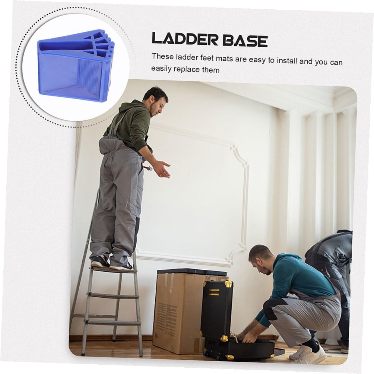 8pcs Rubber Ladder Feet Pads Non-Slip Step Ladder Foot Mat Protective Cushion Covers 61x61x17mm Blue Anti-wear Legs Protection for Home and Work Use