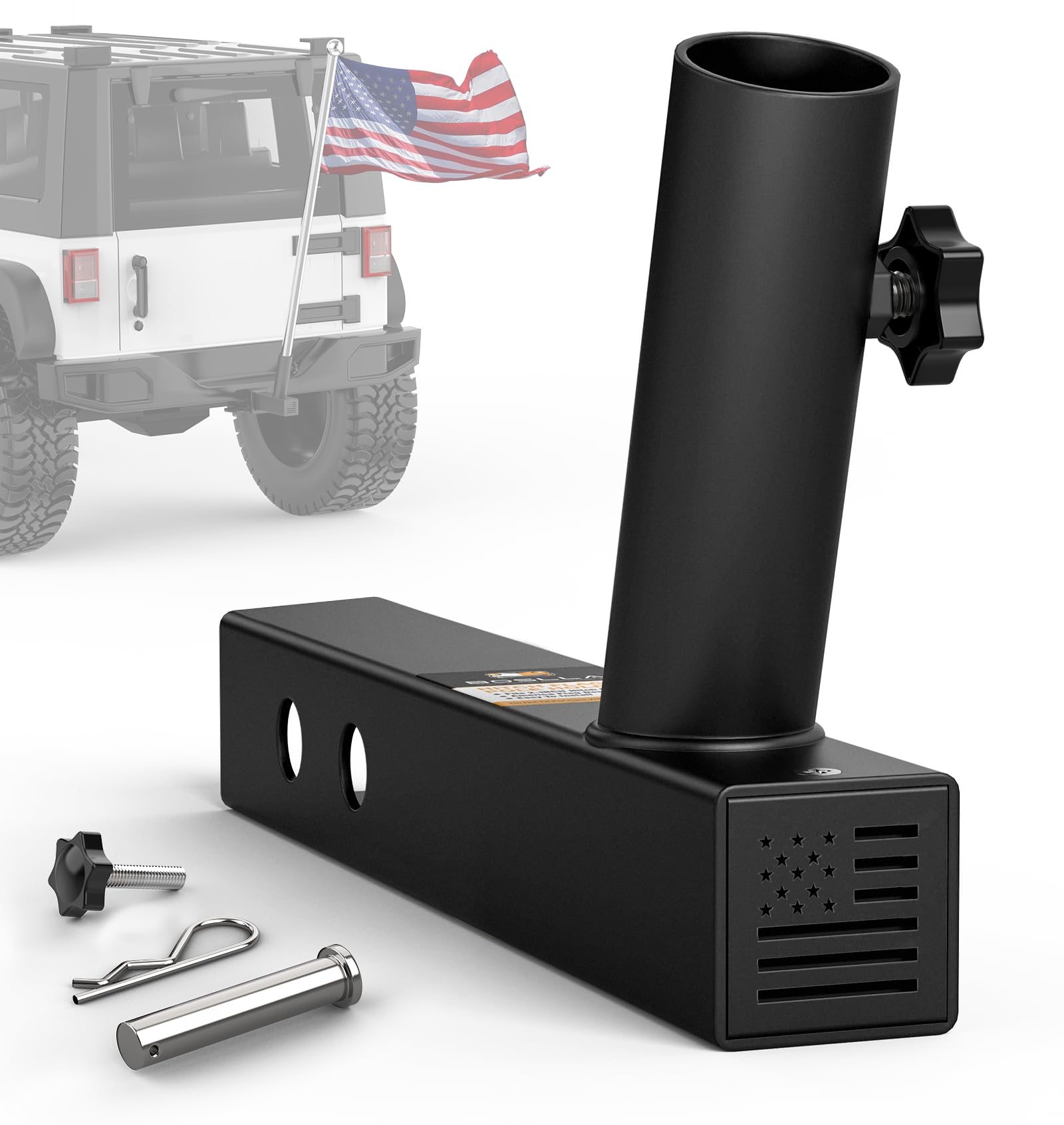 Boslla Hitch Flag Pole Holder, Truck Flag Mount for 2-Inch Receivers, Black