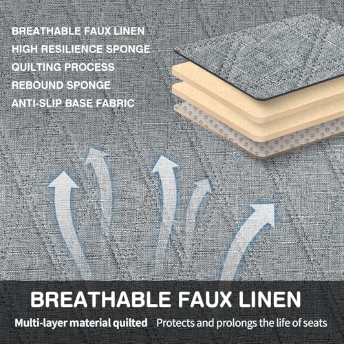 Image of Leader Accessories Faux Linen Rear Bench Seat Cover, Size M, Grey | Breathable Back Seat Protector With Non-Slip Bottom, Diamond Stitched Bench Seat Cushion for Vehicles Cars Van SUV Truck