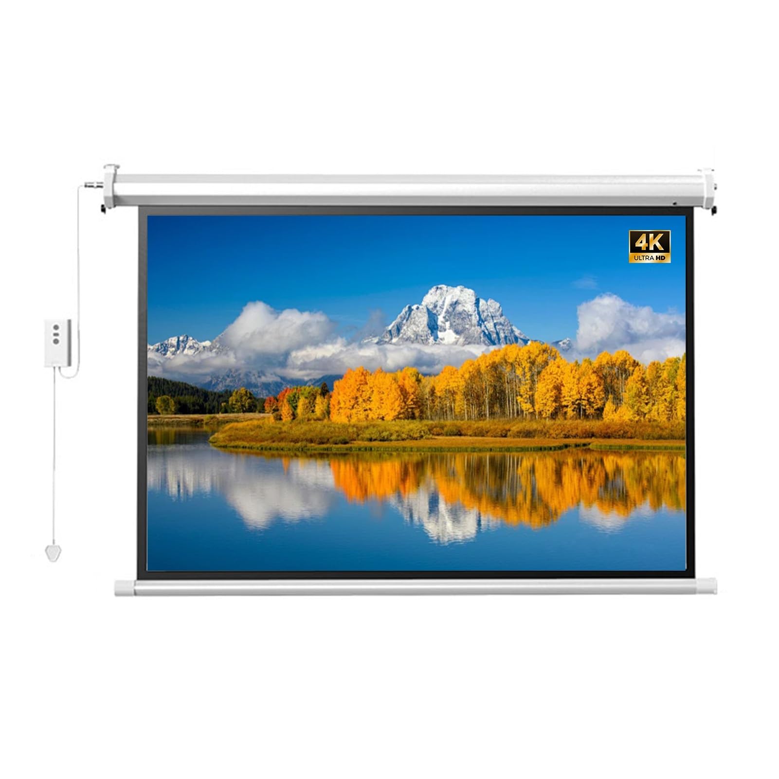 Schermo per Proiettore Motorizzato da 60 72 84 Pollici con Telecomando, 4K HD Bianco Opaco, Montaggio a Parete/Soffitto per Home Theater, Ufficio(60"(4:3))