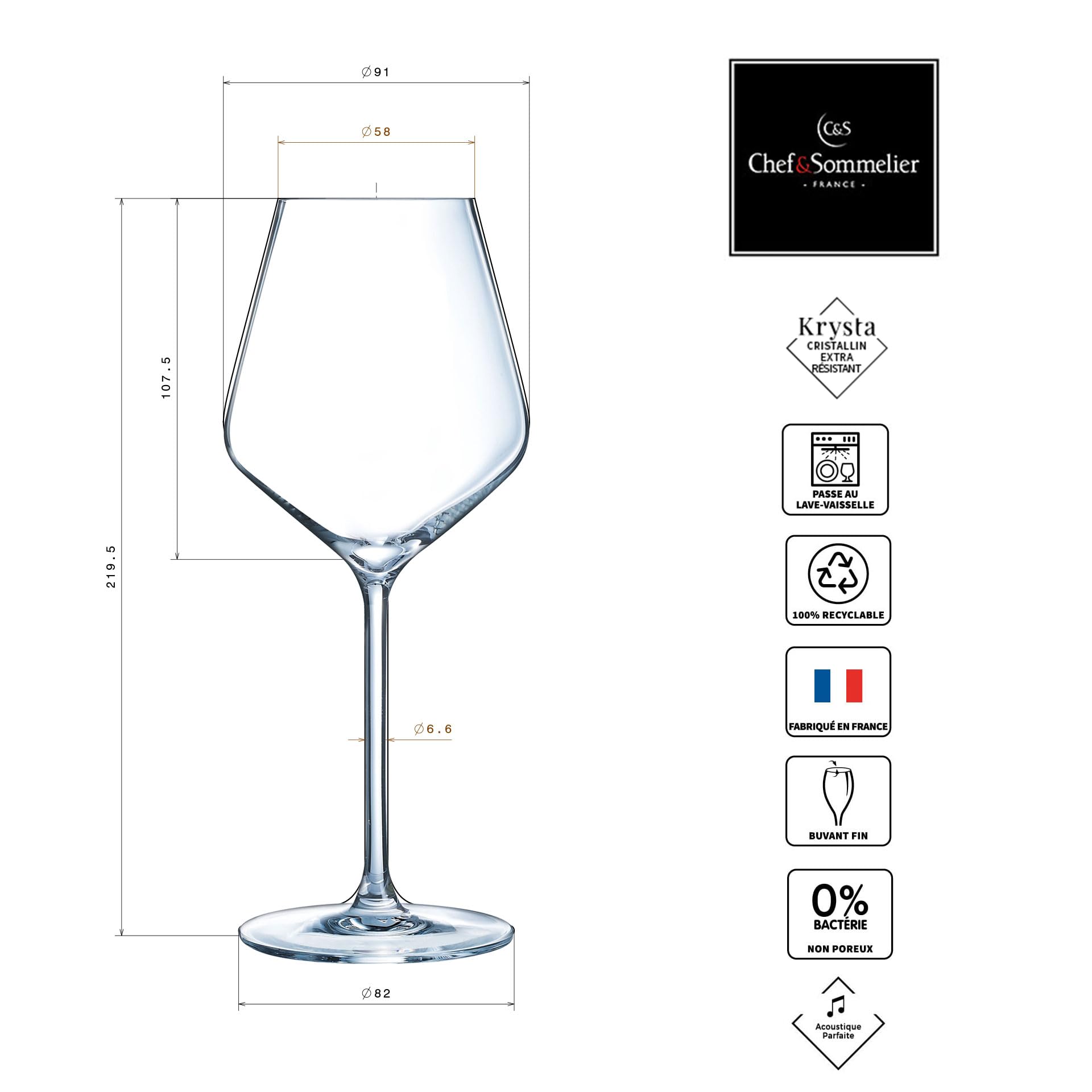 Chef&Sommelier - Collection Distinction - 6 Verres à pied 38 cl - Fabriqués en France - Emballage renforcé