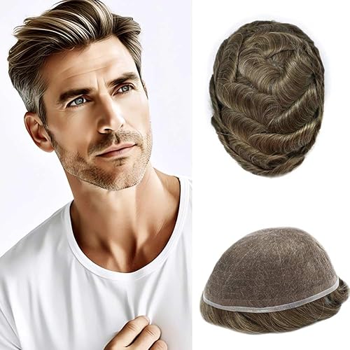 Pieza de pelo para hombre de encaje suizo suave, pelo humano real, tupé para hombres, piezas de cabello, sistema de reemplazo de protesis capilar