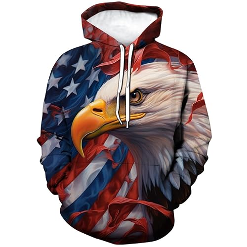 Men's 3D Eagle Print Hoodie - Patriotic Theme, Animal Graphic