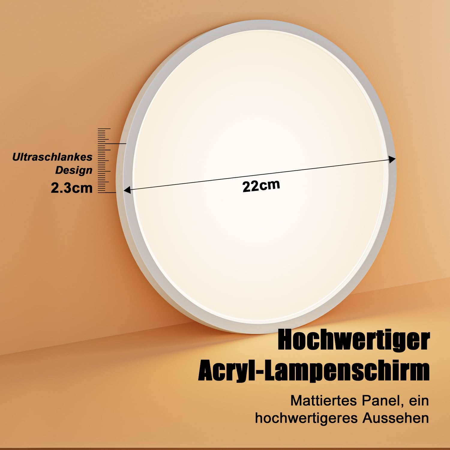 ANWALE 2 Stück Deckenlampe LED, 4000K, 18W, 1800LM Küchenlampe, Flach, IP44 Wasserdicht Badezimmer Lampe, 22x2.3cm Deckenleuchten