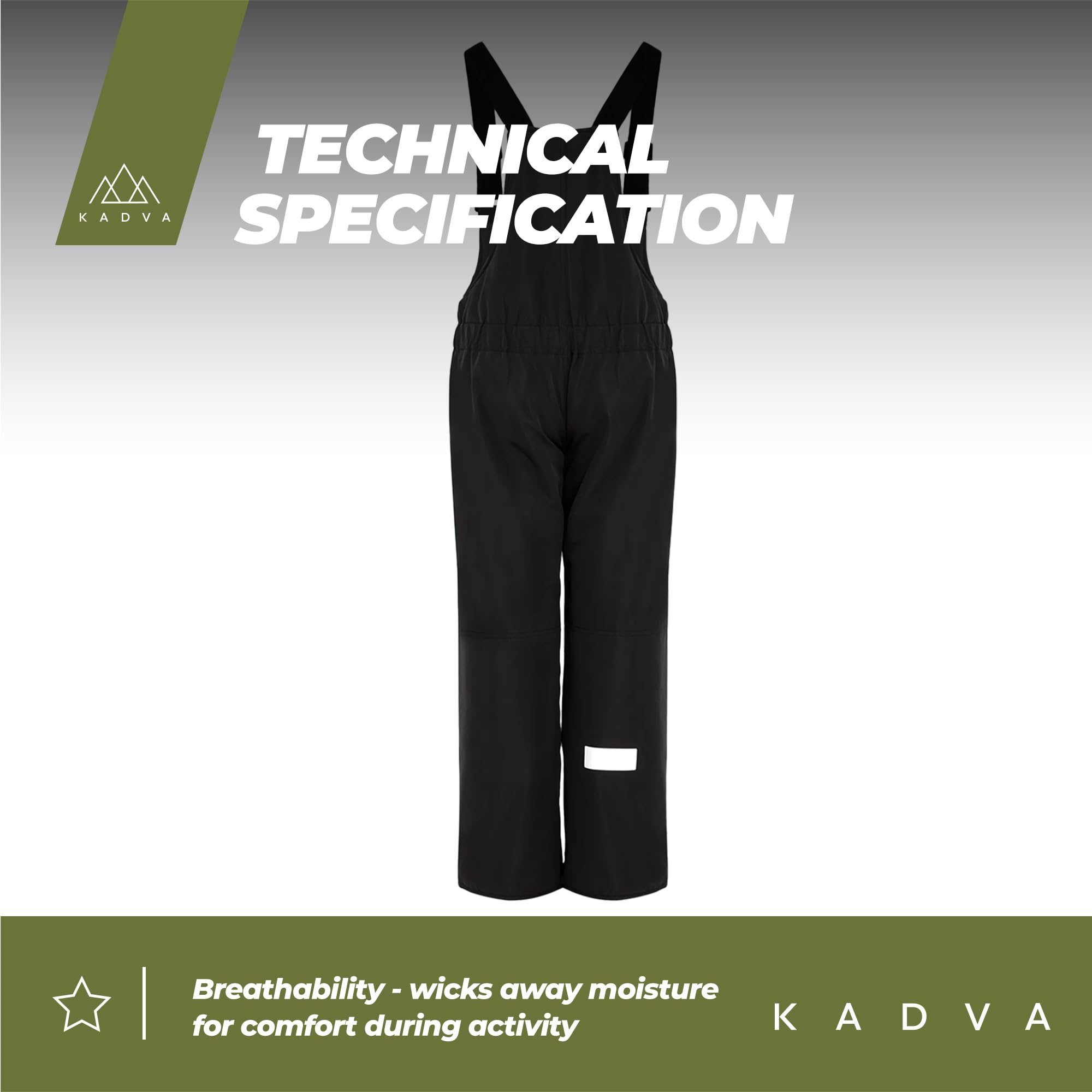 KADVA Skihose für Kinder SKIRO Pants JR in Schwarz Größe 110 cm Wasser- und Winddicht mit offenen Taschen und Hosenträgern Ausgestattet mit reflektierenden Elementen und Logo