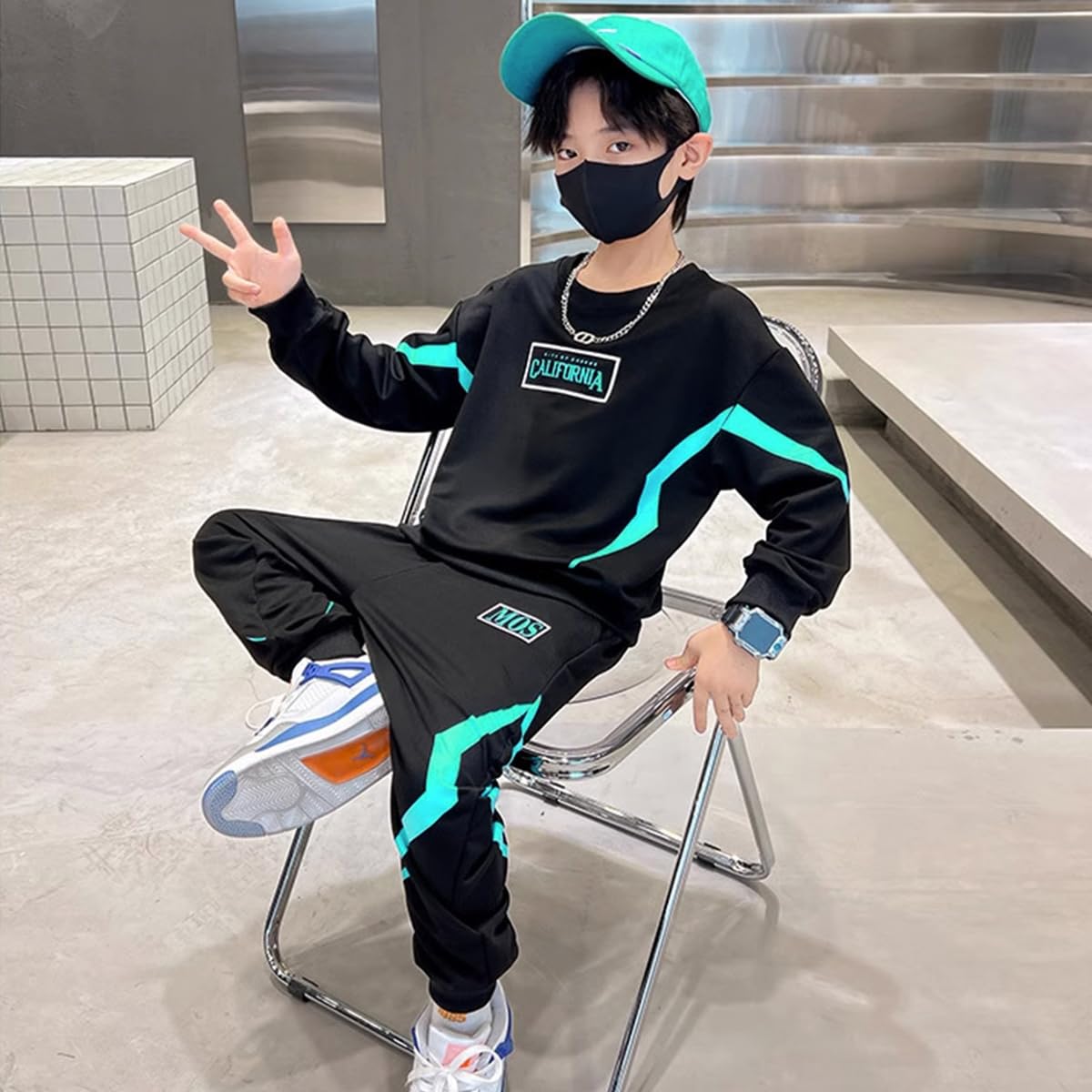 linboo Survêtement pour enfant garçon - 2 pièces - Jogging - Sweat à capuche et pantalon - Vêtements de sport - Tenue de loisirs