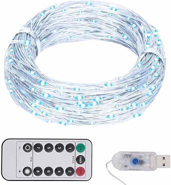 Cool White LED String Lights, 15M Copper Wire, USB Powered with Remote, 8 Modes, Waterproof for Indoor Outdoor Decor, Ambient Lighting, Holiday, Party, Bedroom