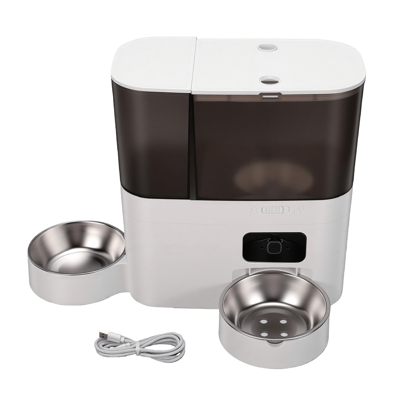 TOPINCN Mangiatore Automatico per Animali, Distributore di Cibo con Timer e | Ciotola Automatica per Gatti con Erogatore D'Acqua, Distributore di Cibo Secco con Timer e Telecomando, Porzioni