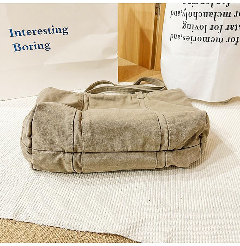 Image of Cotton Tote Handbag Women Canvas Crossbody Beach Bag Hobo Shoulder Tote Bag with 3 External Pocket,Zipper Closure