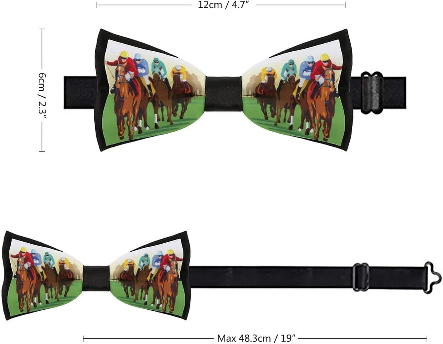 Horse Racing Cartoons Mens Polyster Bow Ties Adjustable Pre-Tied Bowties Tuxedo Wedding Work