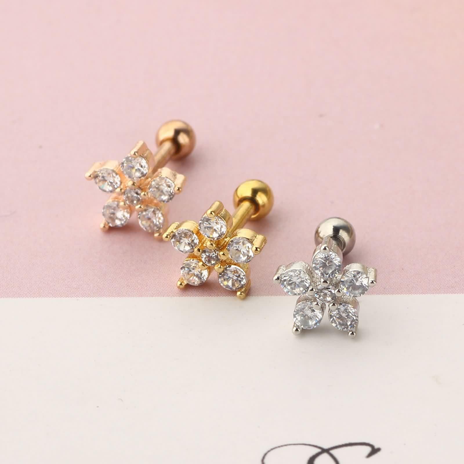 Ohrringe Gelbgold 9K / 14K / 18 Karat für Damen, Blume mit Moissanit, Ohrringe Gold Frauen für Hochzeit