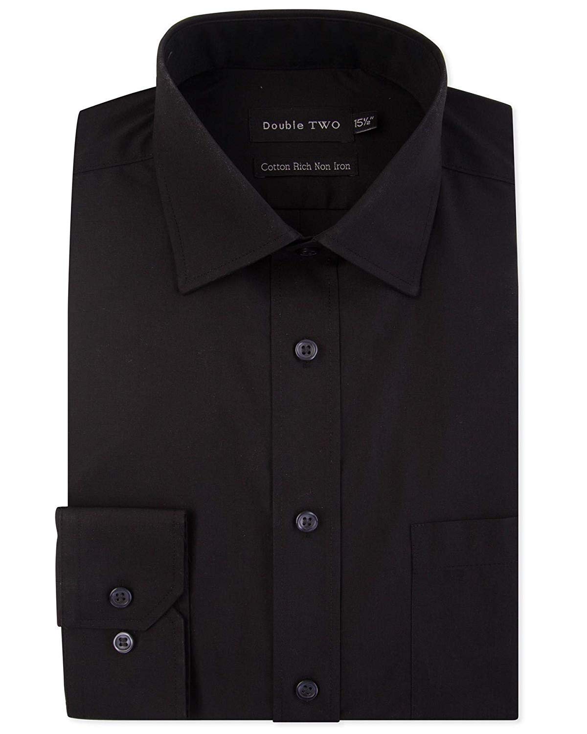Double TWO Mens Long Sleeved Non Iron Cotton Rich Shirts (4500) in Black in (Collar 18.5/Chest 52-54")