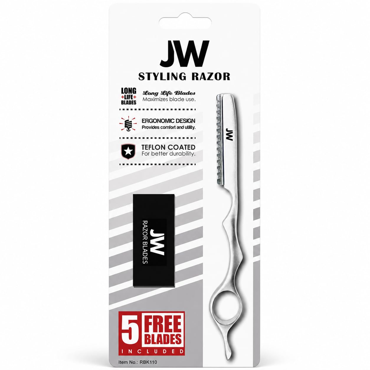 JW Professional Hair Styling Thinning Texturizing Cutting Feather Razor + 5 Replacement Blades
