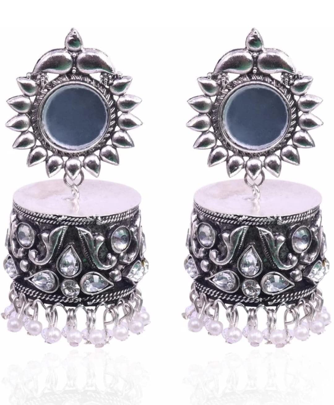 Just In Jewellery Oxidized Silver Mirror Stud Ghunghroo Jhumki Trendy, Silver Look Alike, Antique Jhumki/ Jhumka Earrings For Girls & Women (B0BS3PNV7S) Amazon Price History, Amazon Price Tracker