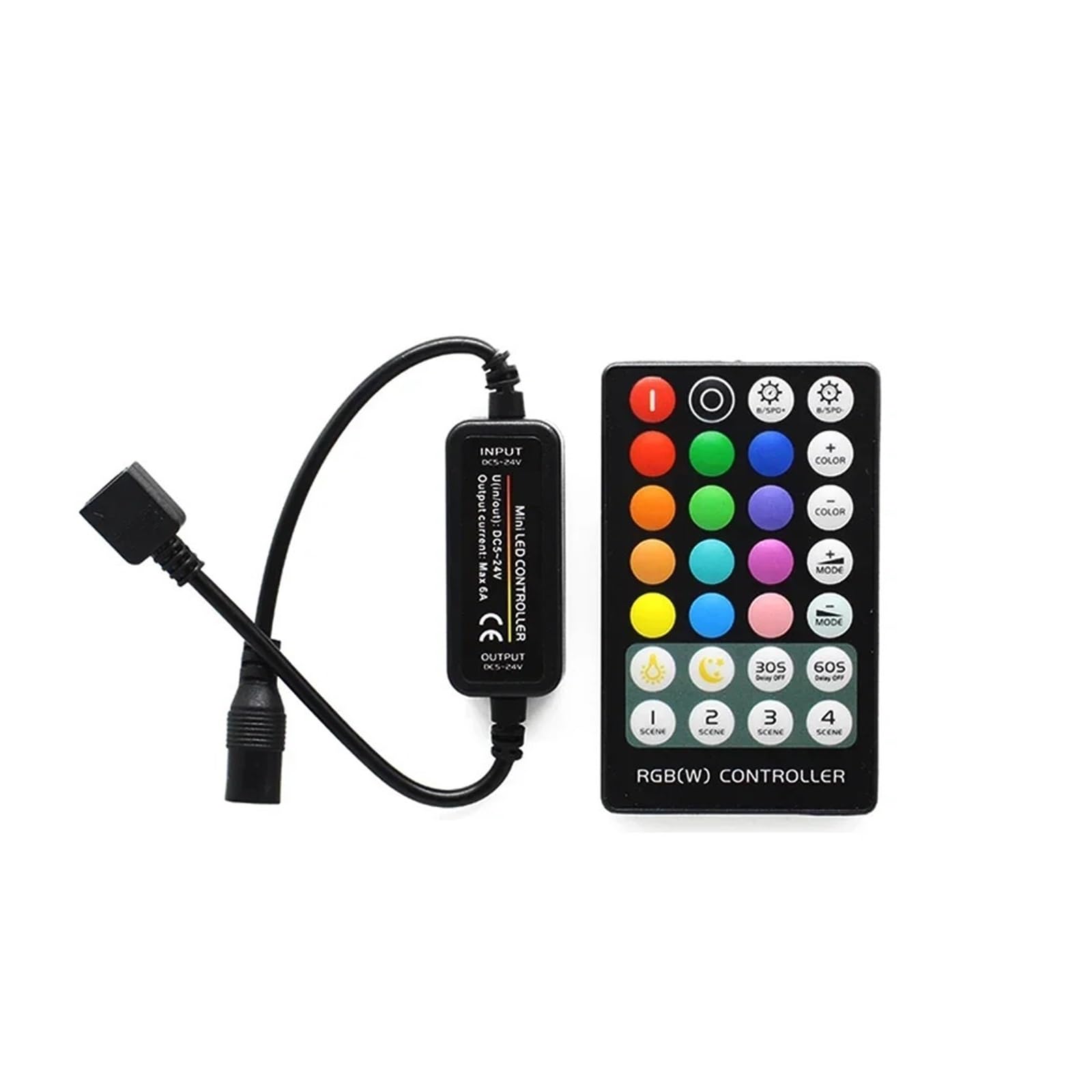 Controlador LED RGBW con mando de 28 teclas para tiras de luz monocromáticas de 12V y 24V