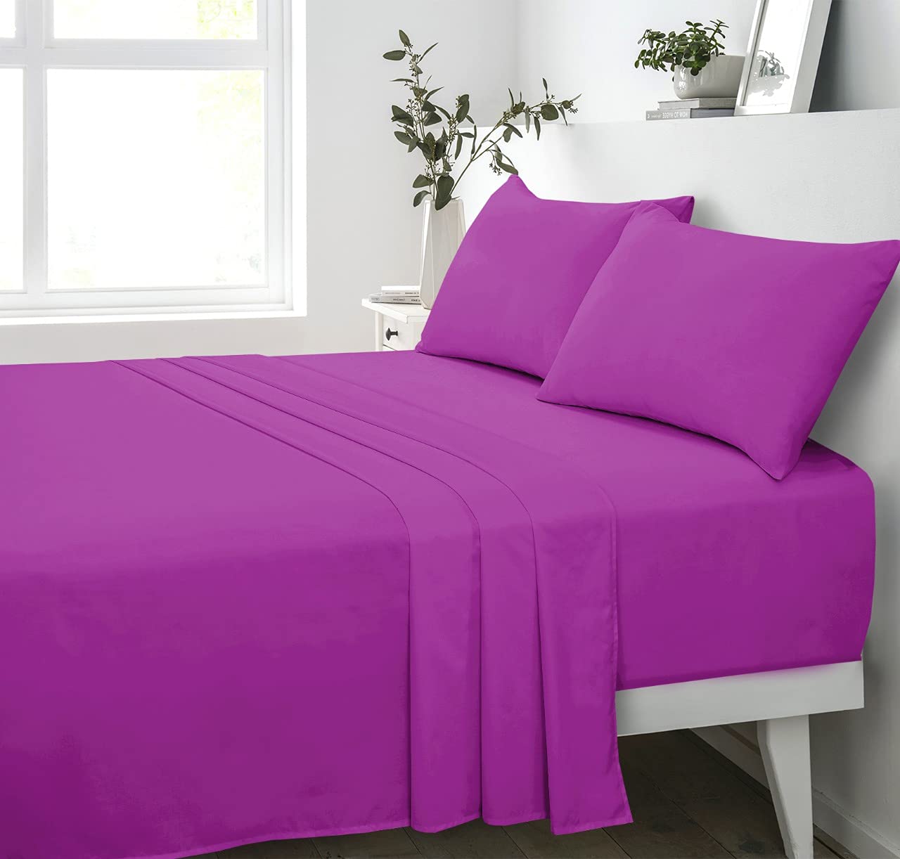 180 Thread Count 100% Pure Cotton Percale Flat Sheet (Purple, Super King: 305x275cm)