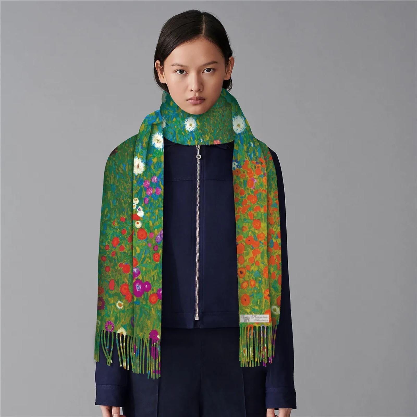 Schals Tücher Halstuch Scarf Ölgemälde Schal Blumenfarm Winterschal Frauen Rechteck Quasten Halten Warm Schal Schal Bandana