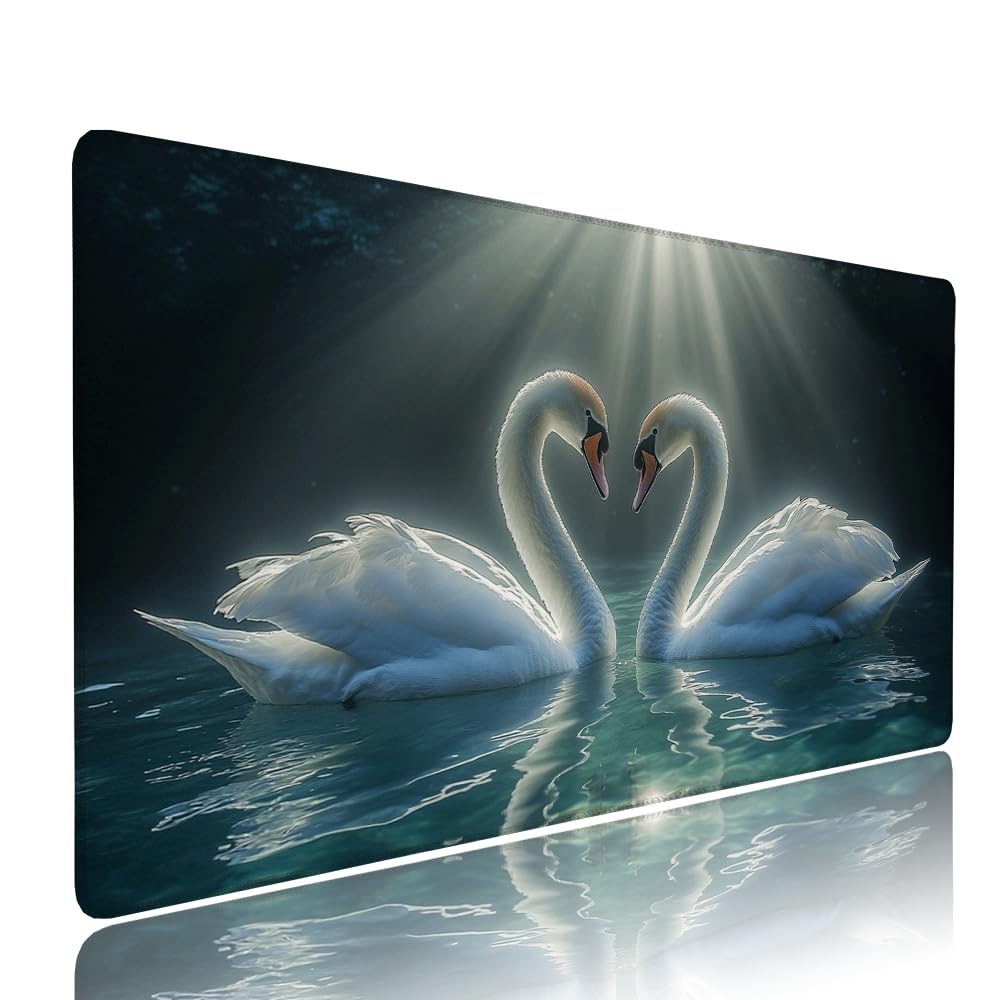 Alfombrilla de Mouse para Juegos, Nero, XXL, Antideslizante, Impermeable, Diseño de Cigno, Extendido, Grande, 1200x600x3mm, para PC, Laptop, Ufficio, Famiglia d-468