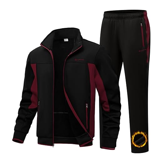 BGOWATU Men's Fleece Lined Tracksuits Set Running Jacket Sweatsuit Sport Pant Jogging Outfits with Zipper Pockets