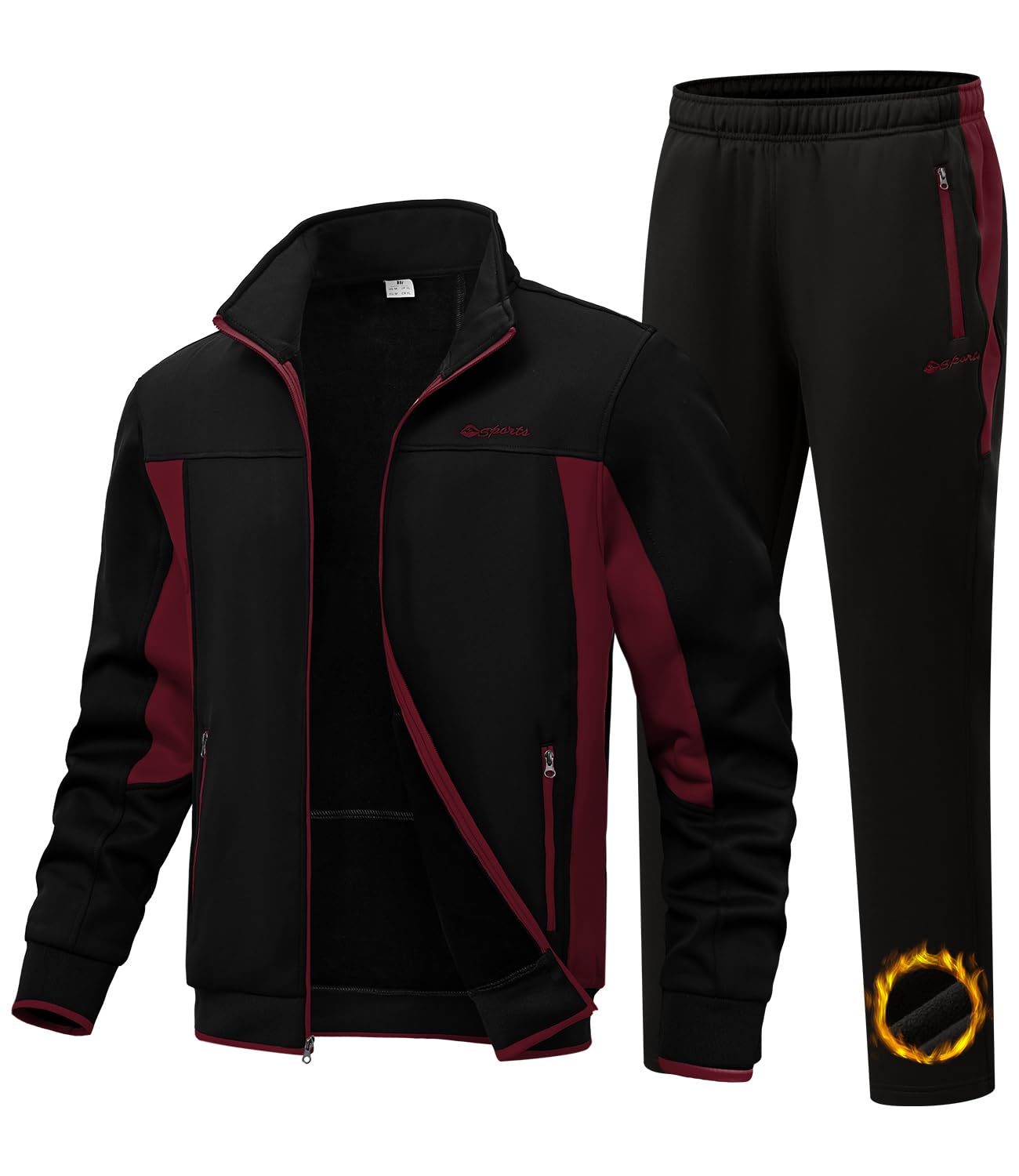 BGOWATU Men's Fleece Lined Tracksuits Set Running Jacket Sweatsuit Sport Pant Jogging Outfits with Zipper Pockets