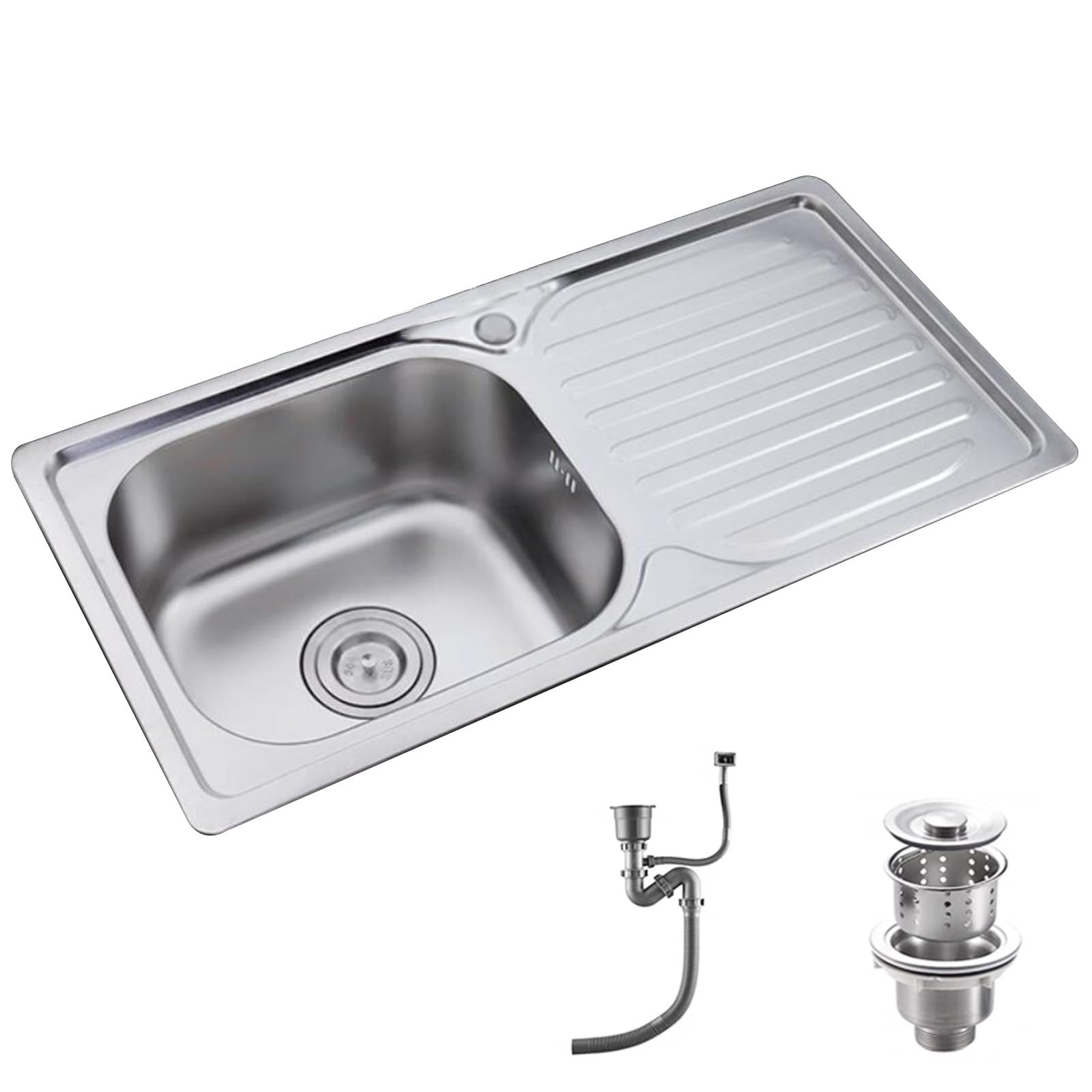Fregadero de Acero Inoxidable de un Seno con escurridor para Cocina, para Lavar Platos, Verduras, Frutas y Ropa al Aire Libre (71 x 38 x 19 cm)