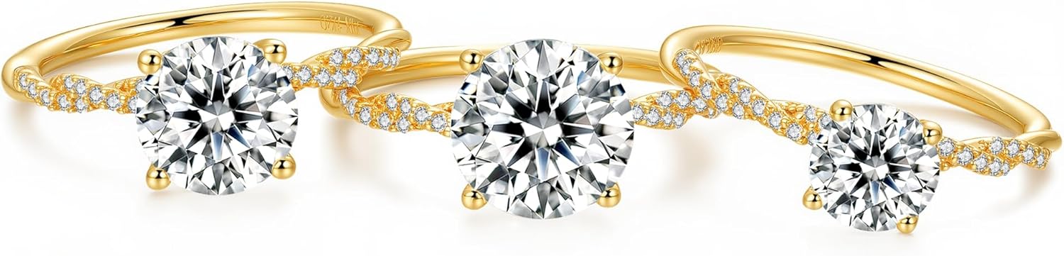 1CT/2CT/3CT Moissanite Engagement Ring for Women Round Cut 14K Gold Vermeil Promise Rings for Her April Birthstone for Valentine's Day Mother's Day Anniversary Christmas Size 5 to 12 - Image 3