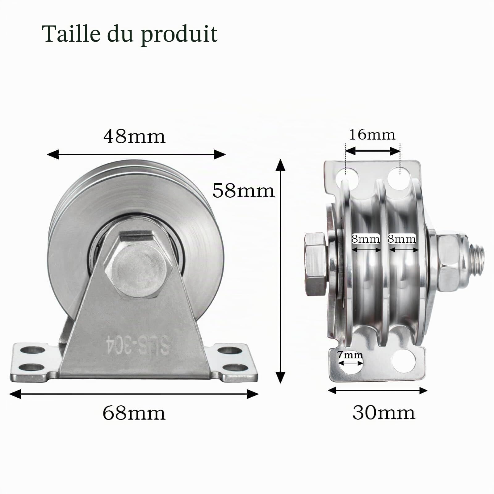 Poulie double avec 2 roulements à billes, treuil en acier inoxydable, poulies pour cordes de 8 mm en acier, capacité de charge 500 kg, lot de 2 pièces KCNOFNC Poulie double avec 2 roulements à