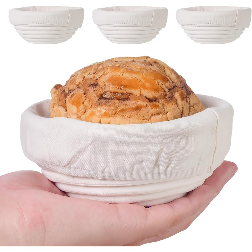 CTRLZS Bread Baking Baskets 4pc, Banneton Bread Proofing Basket with Cloth Lining, for Sourdough 5 Inch Baking