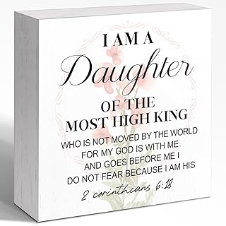 WUZYOU Daughter of The King Wood Box Sign, I Am A Daughters Of The Most High King Sign for Girls, Christian Inspirational Religious Motivational Room Accessories Gift for Girls 5x5x1 INCH
