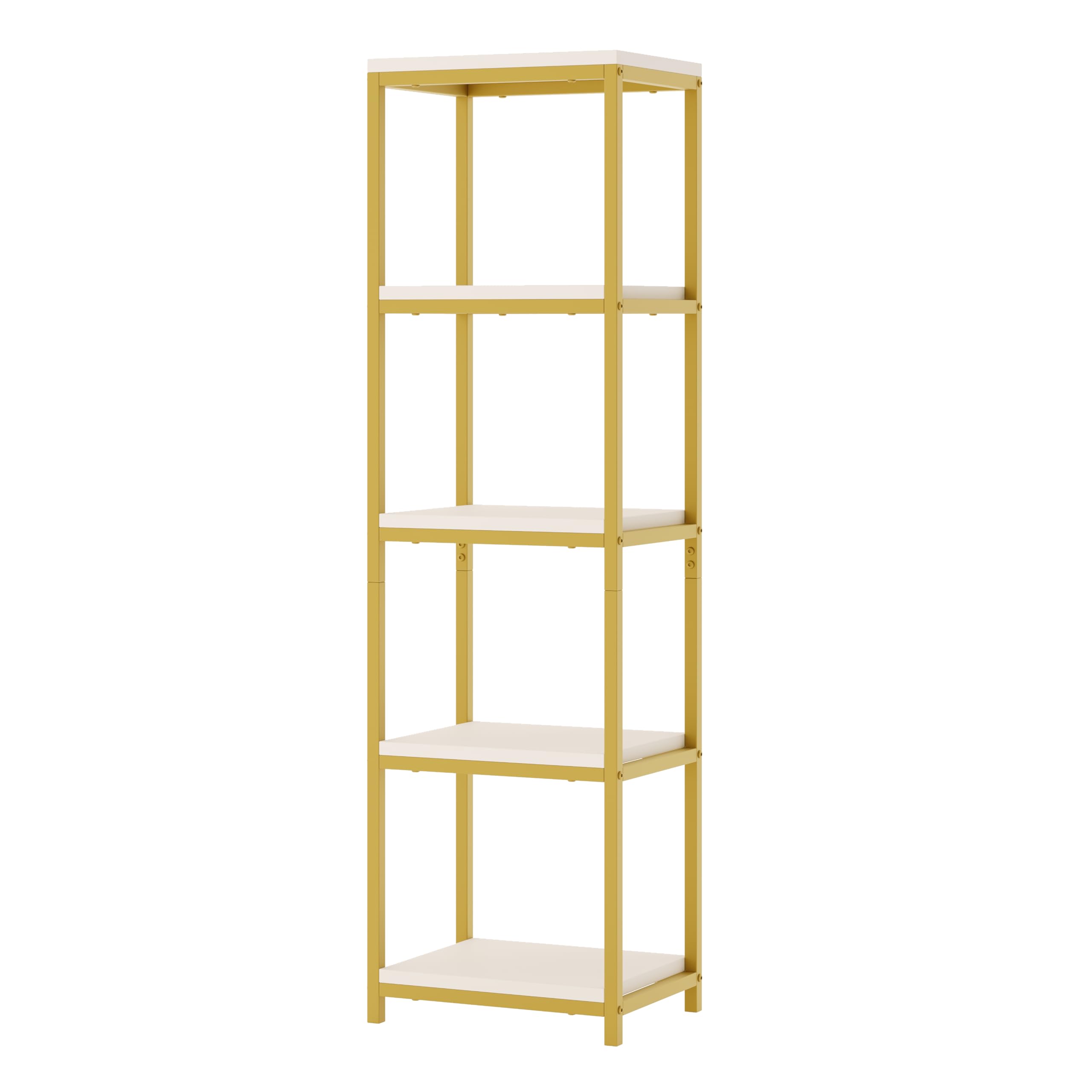 SUKY Juego de estanterías modulares con marco de metal dorado, suelos de MDF blanco, estantería de 3 piezas con diseño de arco, estantería para salón, cocina, oficina, vitrina, estantería, estantería